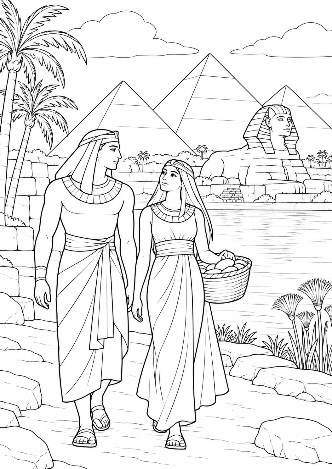 Life in Ancient Egypt — black and white colouring pages