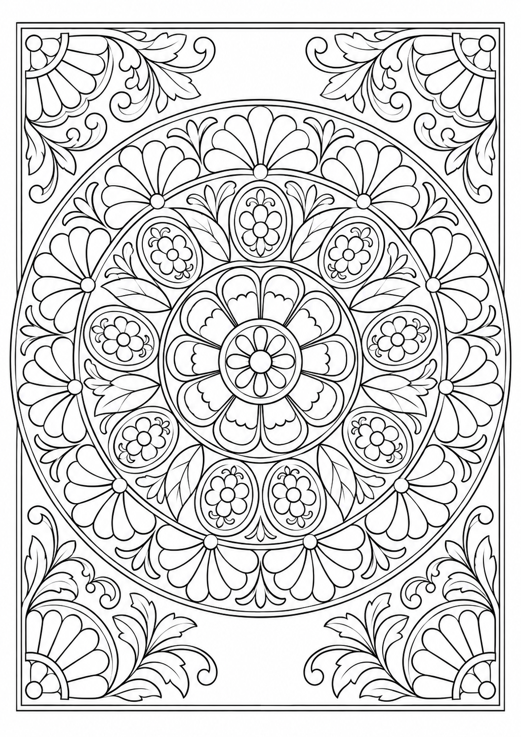 Floral Patterns & Mandalas — black and white colouring pages