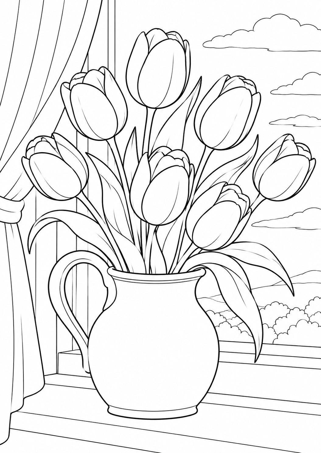 A pitcher of tulips