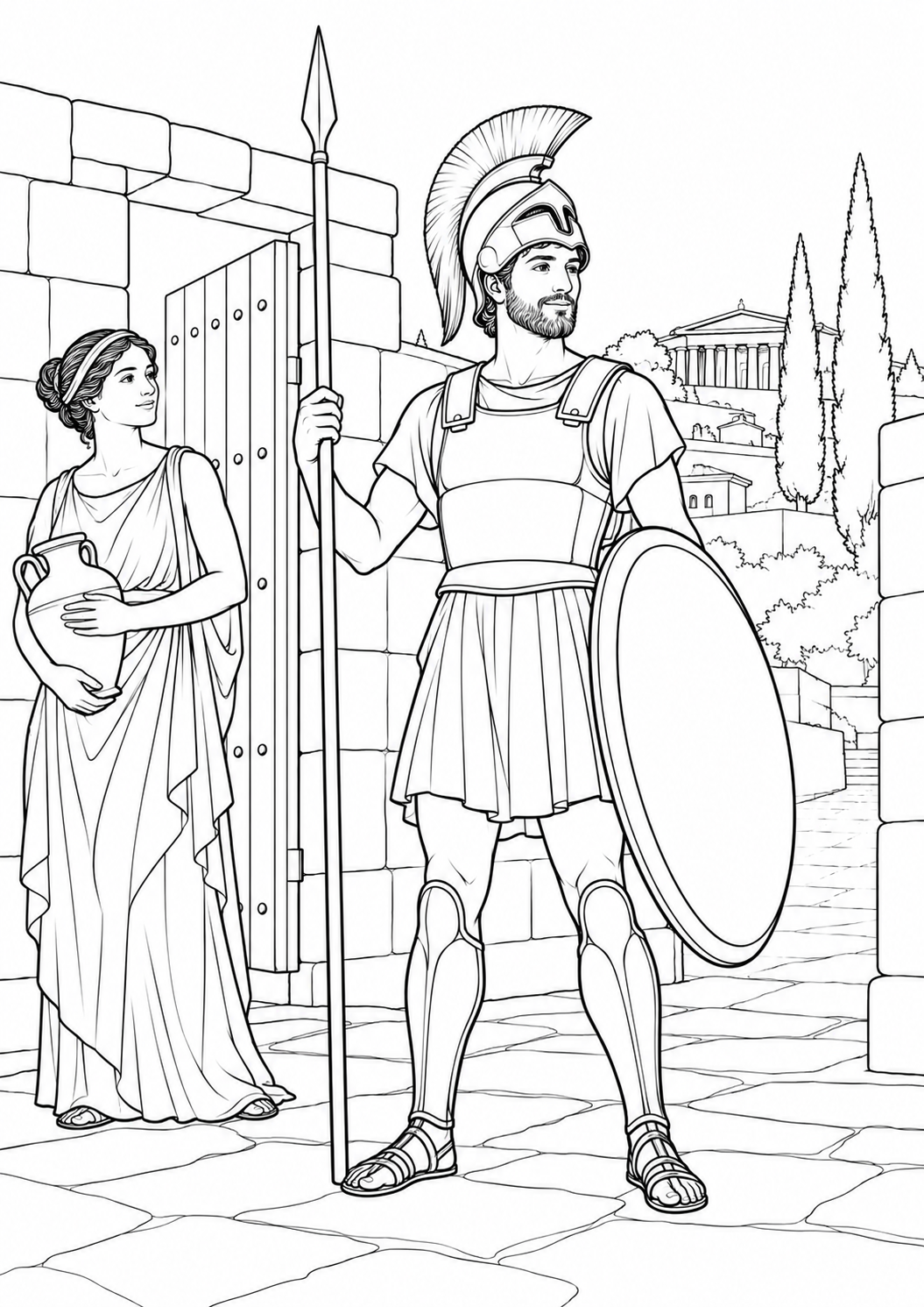 Life in Ancient Greece — black and white colouring pages