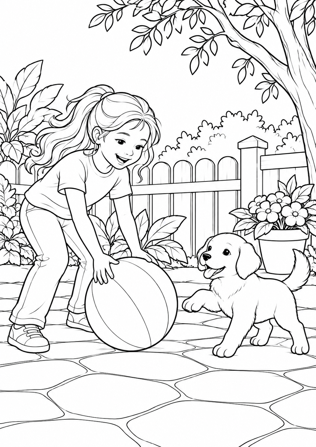 People & Animals — black and white colouring pages