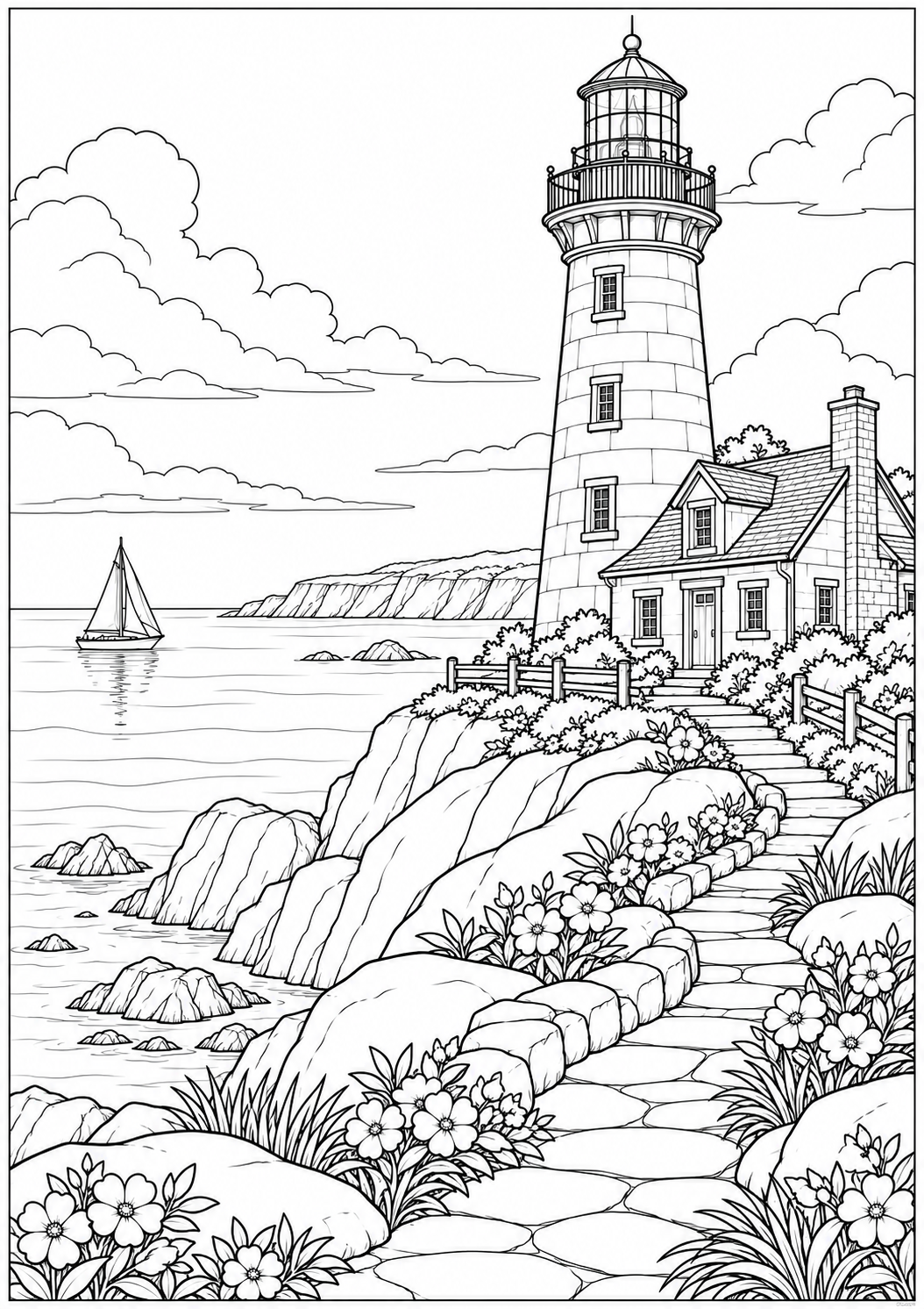 Seascapes — black and white colouring pages